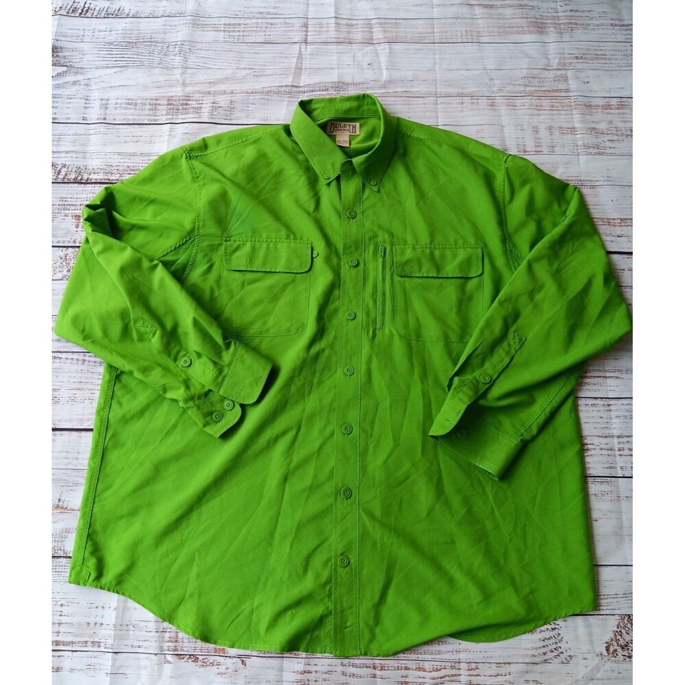 Duluth Trading Shirt Men's 2XL Green Workwear Logo Long Sleeve Button Down